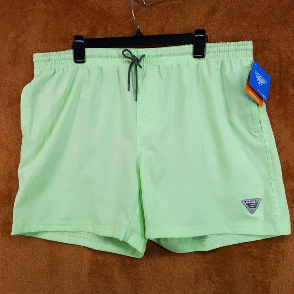 COLUMBIA Water Shorts Mens XL Neon Green Drawstring Omni Shade PFG Rambler